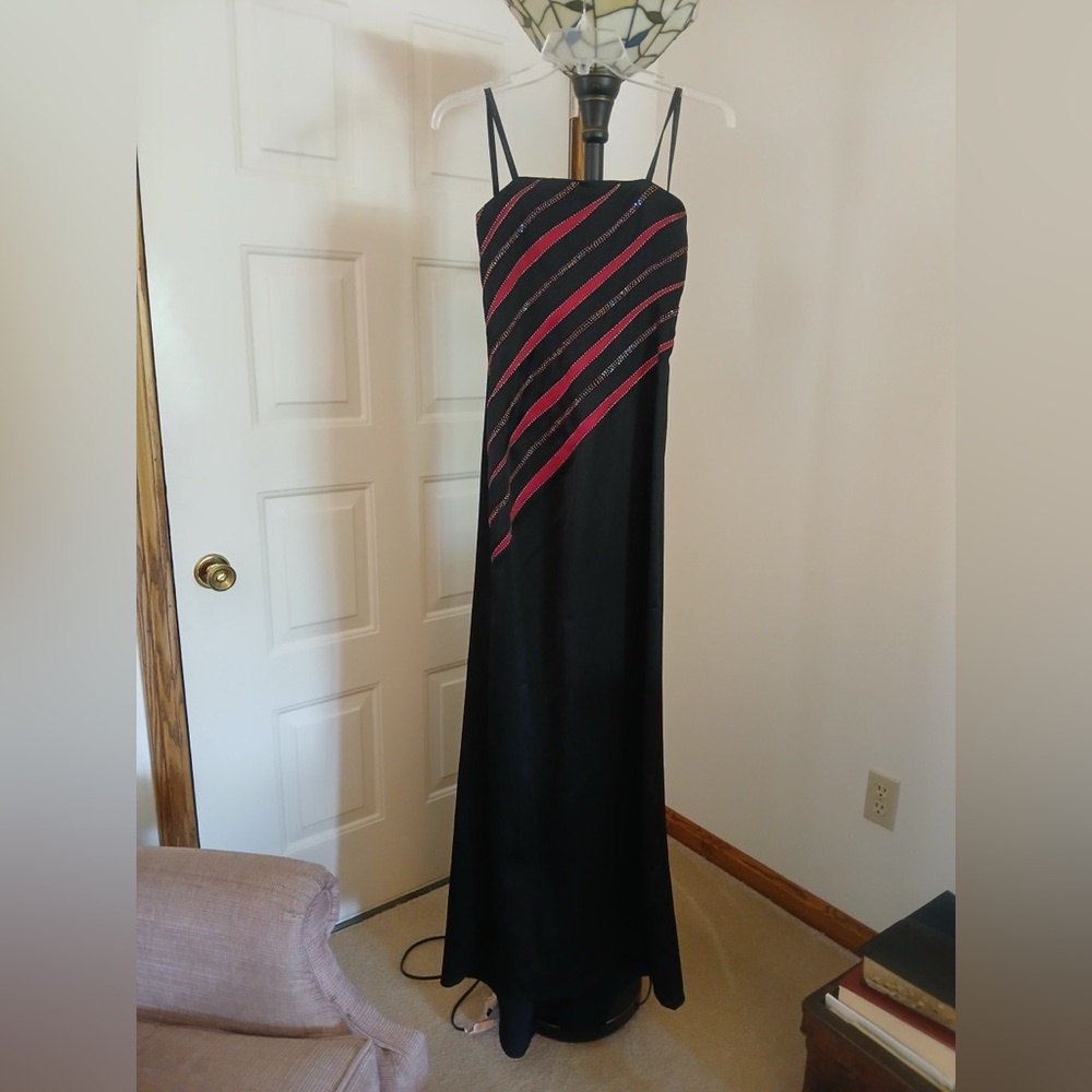 Elegant Black and Red Striped Dress